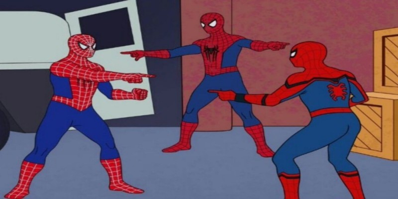 Create meme: 3 spider-man meme, 3 Spider-Men point at each other, meme two spider-man