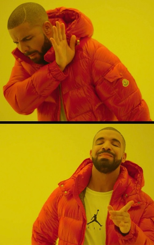 Create meme: the Negro in the orange jacket, Drake meme template, meme with a man in an orange jacket