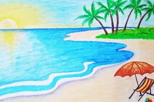 Создать мем: лето карандашом, легкие рисунки моря, рисунок на тему лето