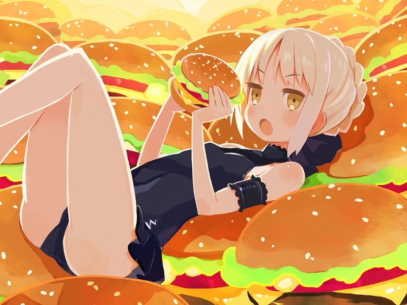 Anime Girl, Cute, Hamburger, Brown Hair, Eating, Moe, Fast Food, girl food  HD phone wallpaper | Pxfuel