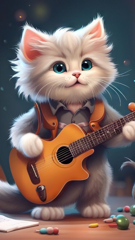 Create meme: cat guitarist, cat rocker, cat with guitar