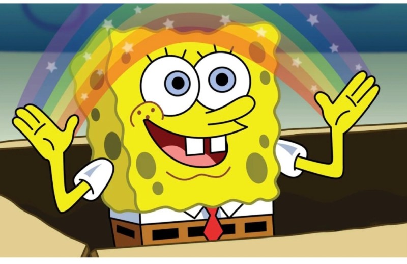 Create meme: spongebob with rainbow, spongebob imagination meme, spongebob rainbow 