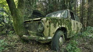Create meme: abandoned VAZ, abandoned cars, photo of an abandoned car in the woods
