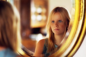 Create meme: mirror reflection, girl mirror
