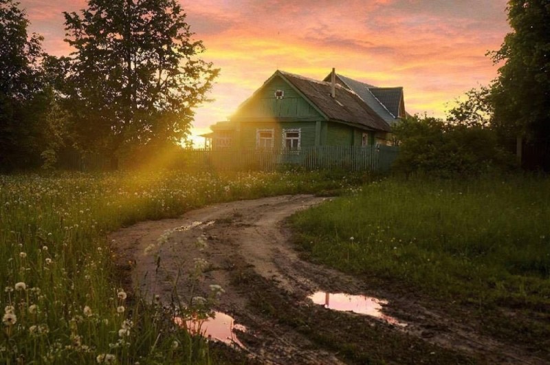 Создать мем: пейзаж деревня, деревенский пейзаж, вечер в деревне