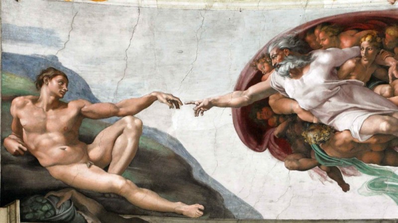Создать мем: сотворение адама, сикстинская капелла сотворение адама, сотворение адама картина микеланджело