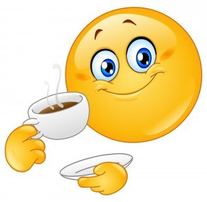 Создать мем: с добрым утром смайлики красивые, смайлик с чашкой кофе, смайлик пьет чай