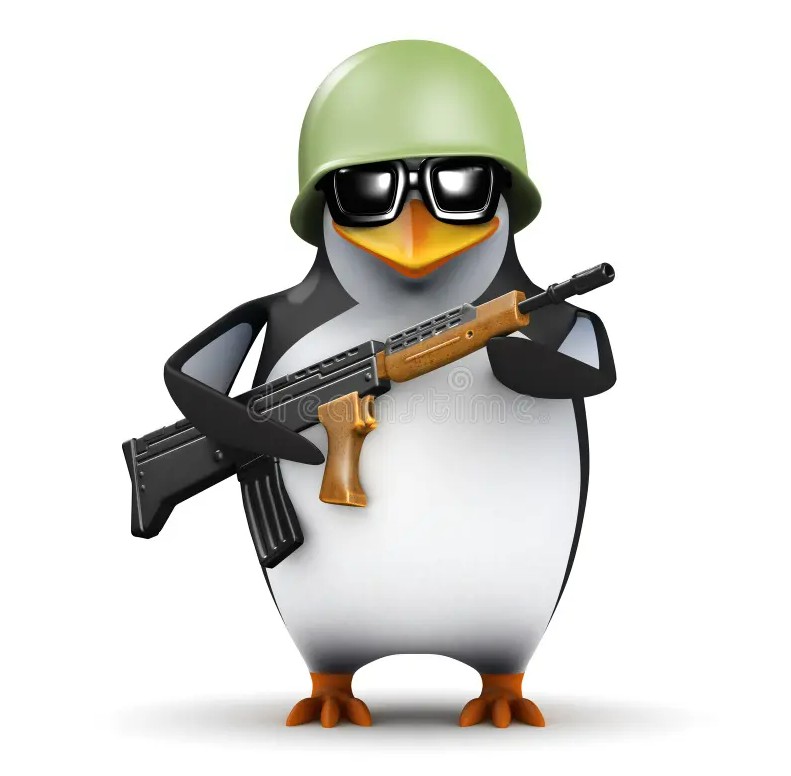 Create meme: 3 penguins, penguin with a gun , penguin with a gun