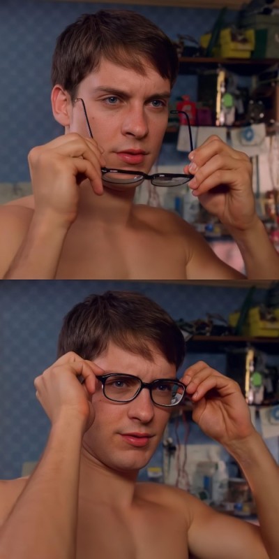 Create meme: Peter Parker glasses meme, meme of spider man glasses, Meme Tobey Maguire glasses