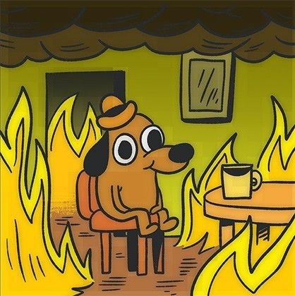 Create meme: meme dog in a burning house, a dog in a fire meme, a dog in a burning house