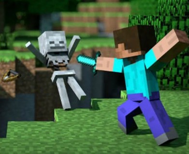 Create meme: minecraft game, Minecraft Steve throws off the skeleton, minecraft Alex