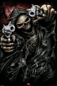Создать мем: злой скелет, крутые черепа, скелет с пистолетом