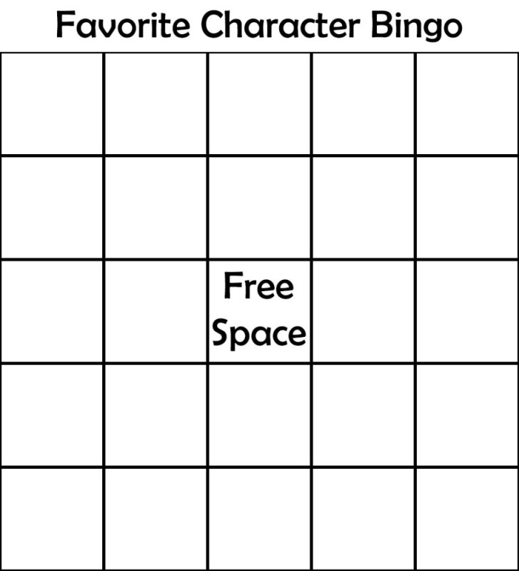 Create meme: bingo template, favorite character bingo free space, bingo template