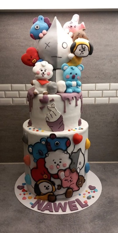 Create meme: cake for armie bts bt21, bts bt21 cakes, cake with bts characters