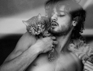 Create meme: hot men, sexy men with cats, sexy cat man