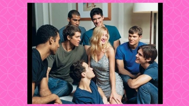 Create meme: a woman surrounded by men, we choose our friends ourselves, but the best ones, photo of sex