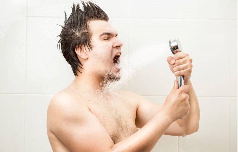 Create meme: the man under the shower, men in the shower, A man sings in the shower
