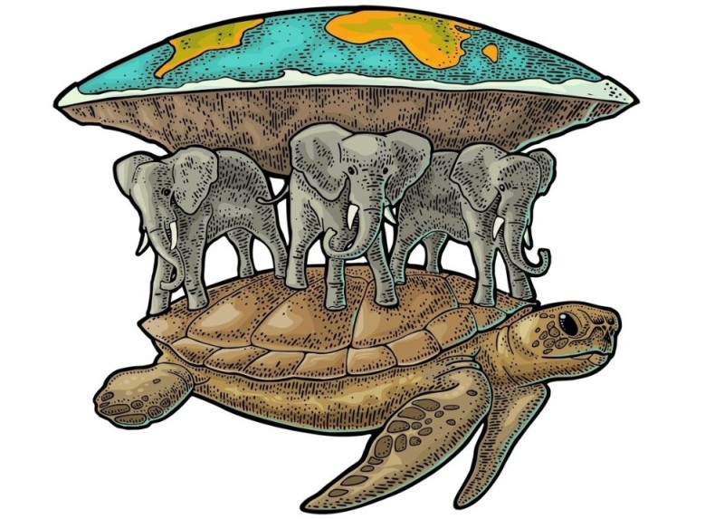 Create meme: the earth elephants, turtle three elephants flat earth, flat land 