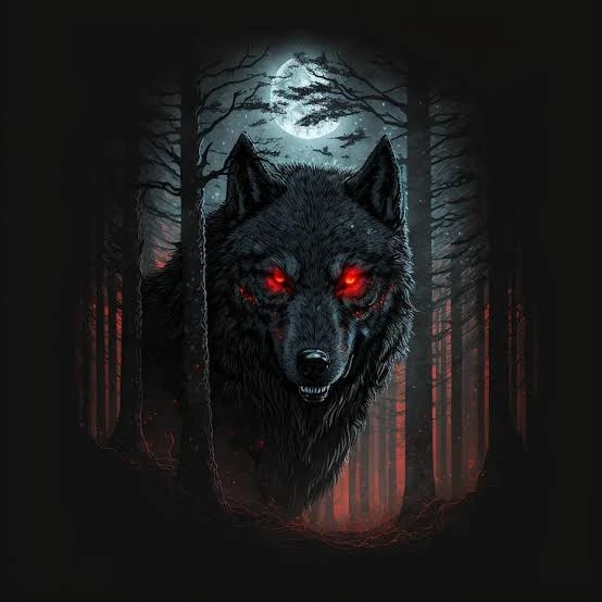 Create meme: a black wolf with red eyes, the black wolf is evil, wolf spirit