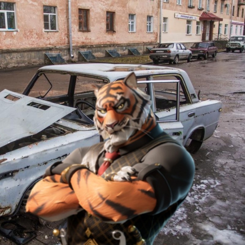 Create meme: VAZ 2107 wreck, tiger , Tiger 3D