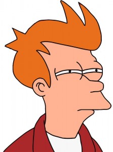 Create meme: futurama fry is suspicious, futurama fry