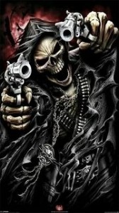 Create meme: skeleton with a gun, skeleton with a gun, Wallpaper on the phone