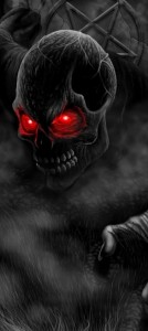 Create meme: terrible, skull with red eyes