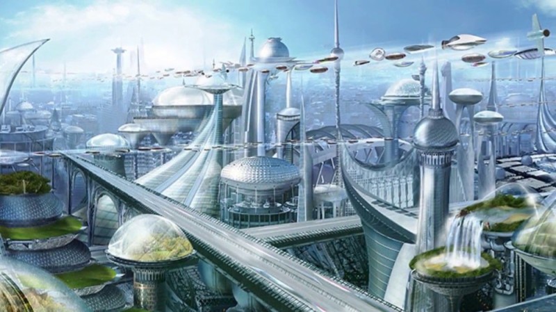 Создать мем: город будущего рисунок, фантастические города будущего, фантастический город