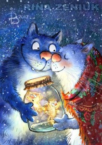 Create meme: blue cat, the cat and the cat, cat watercolor