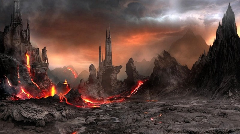 Create meme: burning fantasy city, city on fire art, The lord of the rings tower of sauron
