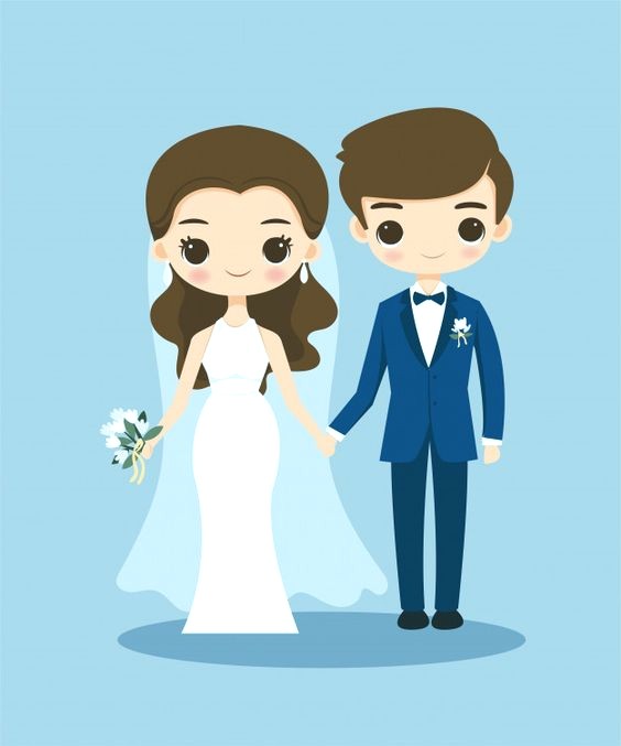 Create meme: drawings for wedding invitations cartoon couple, the bride and groom, wedding drawings