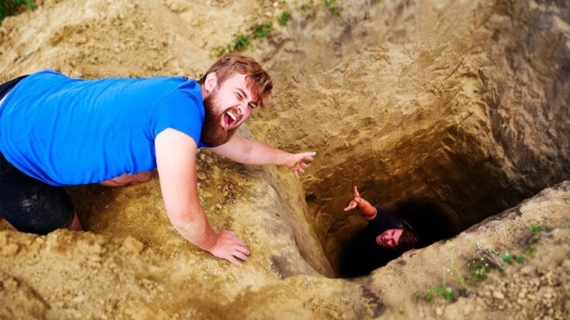 Create meme: deep hole, the man in the pit, Get out of the hole