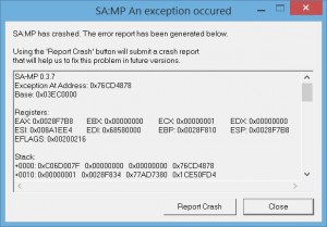 Создать мем: exception at address: 0x0405b63e самп, ошибка, экран с текстом