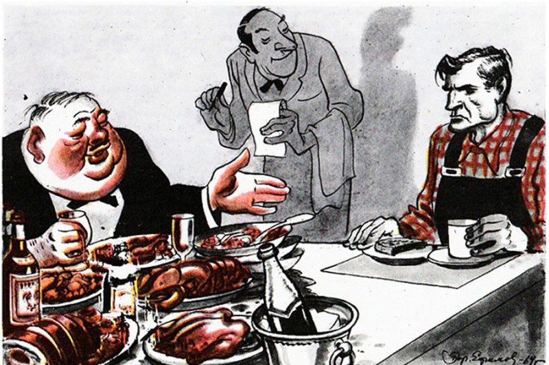 Создать мем: советские карикатуры, ресторан союз труда и капитала карикатура, карикатуры ссср