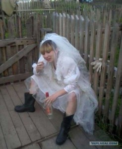 Create meme: drunk bride, Russian wedding, A bride smokes