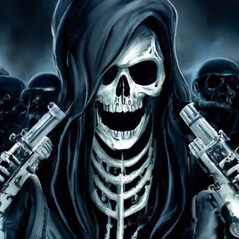 Create meme: cool skeleton with a gun, skeleton , A skeleton with pistols