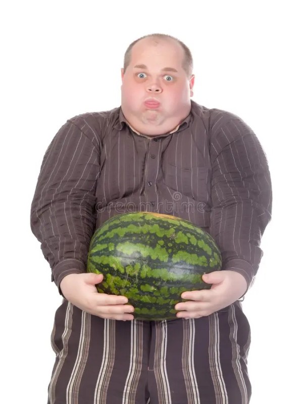 Create meme: A man holds a watermelon, a fat man with a watermelon, a fat man eats a watermelon