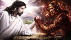 Создать мем: иисус и сатана, бой бога и дьявола, дьявол против бога фото
