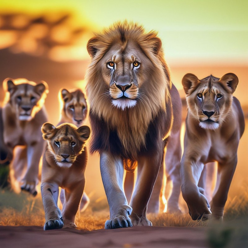 Create meme: lion lioness, lion lioness and lion cub, animals lion