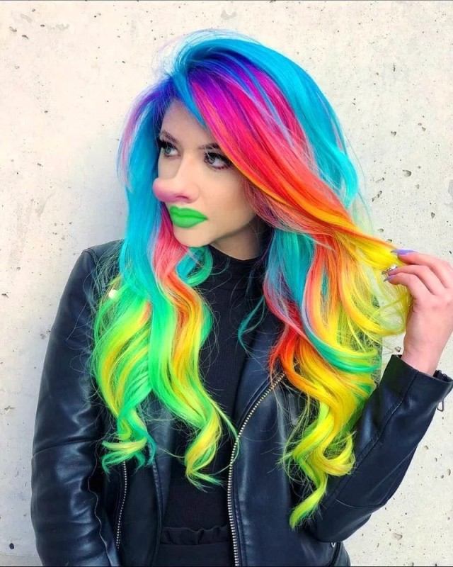 Create meme: bright hair coloring, bright coloring, rainbow hair