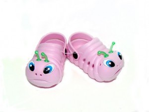 Create meme: Slippers pink crocs caterpillar, children's Slippers, rubber Slippers baby caterpillar