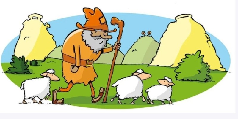 Create meme: a shepherd with a sheep, shepherd of sheep, a shepherd and a flock of sheep drawing