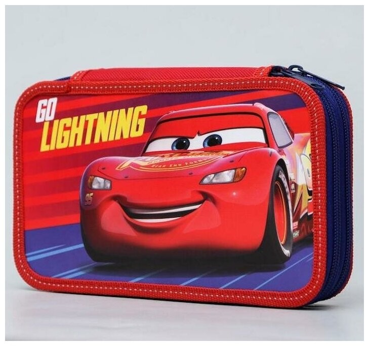 Create meme: pencil case "McQueen", 1 section, 115x205x30 mm, wheelbarrows, pencil case McQueen, pencil case lightning McQueen