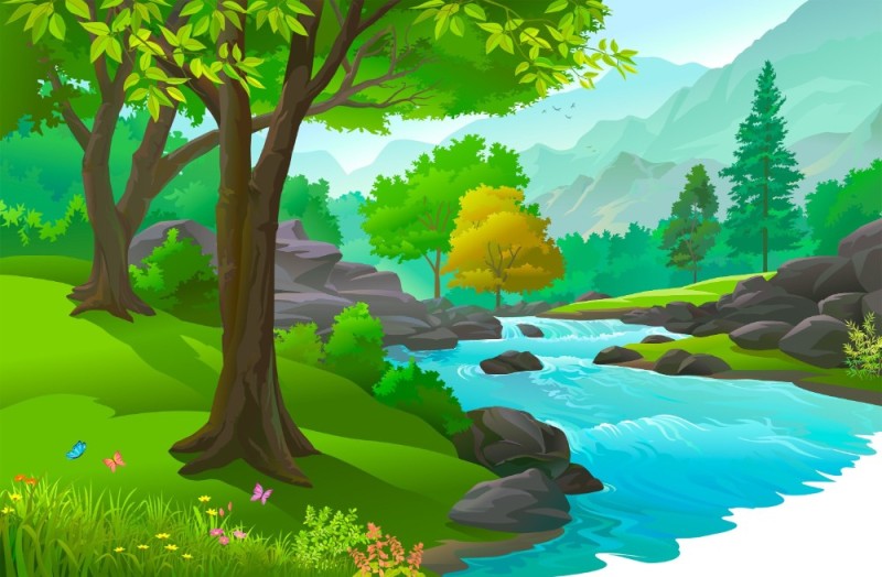Create meme: river drawing, cartoon river, nature cartoon background