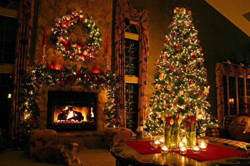Create meme: New Year's fireplace, christmas tree for the new year, new year's interior
