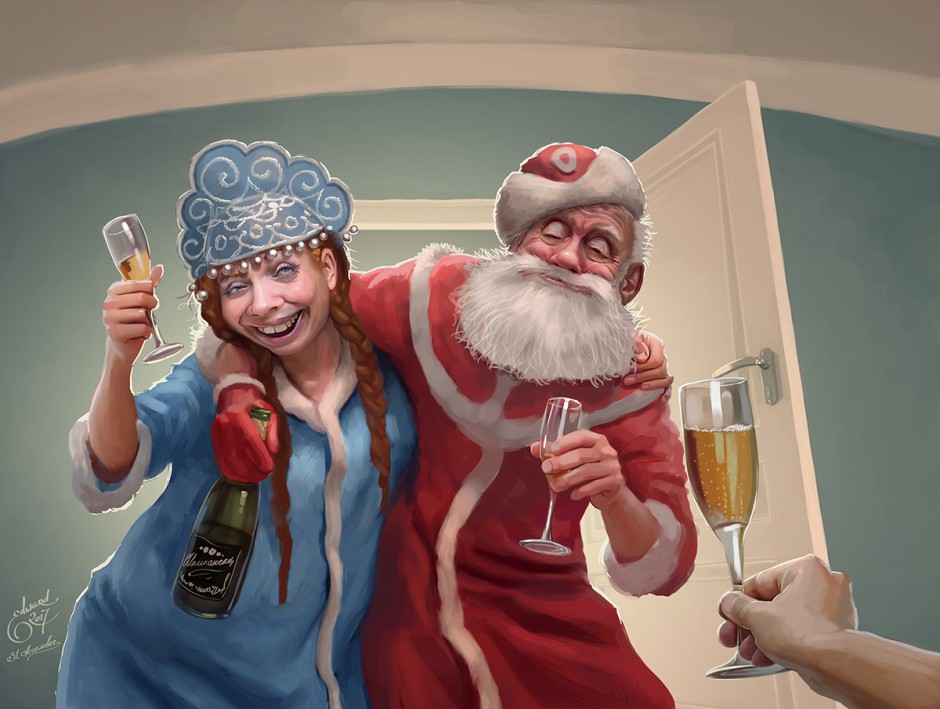 Create meme: The drunken snow maiden, New Year Santa Claus and the snow Maiden, New Year and Santa Claus