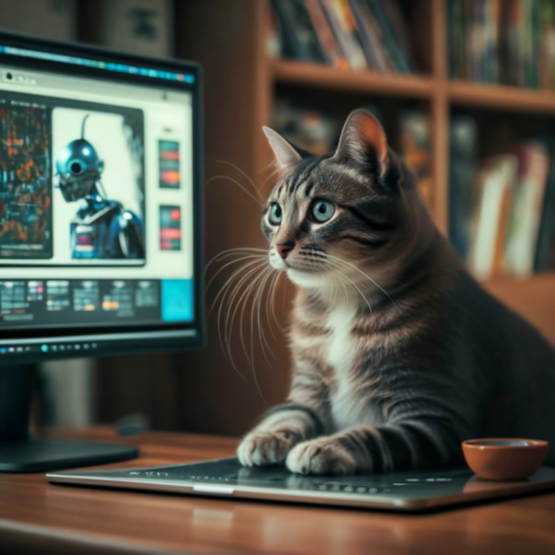 Создать мем: компьютер, котик за компьютером, кот за компьютером