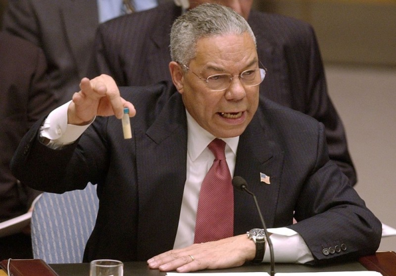 Create meme: Colin Powell with a test tube, powell's test tube, Colin Powell 