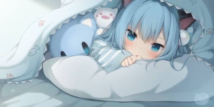 Create meme: anime blue, anime sleepy, anime cute