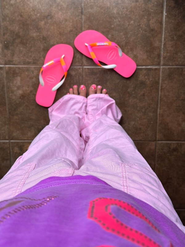 Create meme: women's flip-flops, feet , pink feet